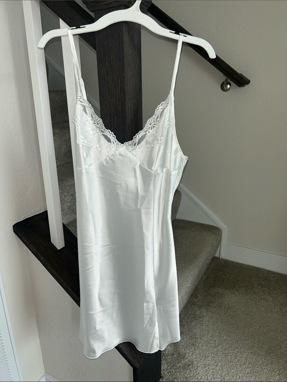 White Lace-Trim Satin Slip Dress - Women's Intimates